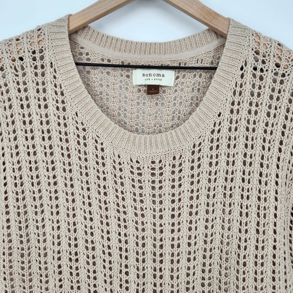 Light Tan Open Knit Sweater Vest Women Large Indie Grunge Goblin‎ Granola Earthy - Picture 2 of 8